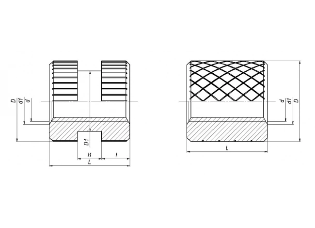 Втулки резьбовые опрессовываемые сквозные из нержавеющей стали